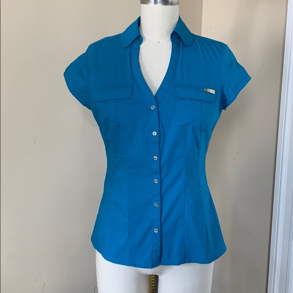 Express Women’s Blue Pocket Button down Small